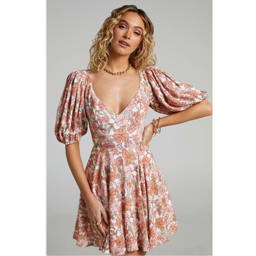 Showpo Amalie The Label Lorete Linen Puff Sleeve Dress New With Tags